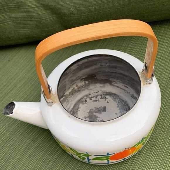 1950’s Fruit Persimmon Vintage enamel tea kettle floral design cottage core‎ - Picture 3 of 8